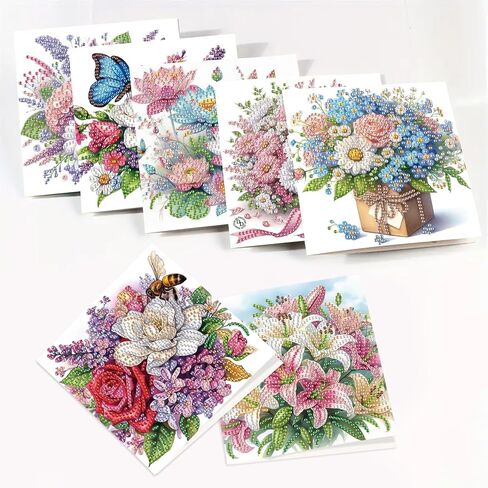 8 Packs Diamond Art Painting Greeting Card Kit Diamond Art Greeting Cards Special Shaped Diamond Painting Greeting Card Arts Crafts for Christmas Birthday Thanksgiving Day Holiday (Flowers 30x15cm) in Saudi Arabia