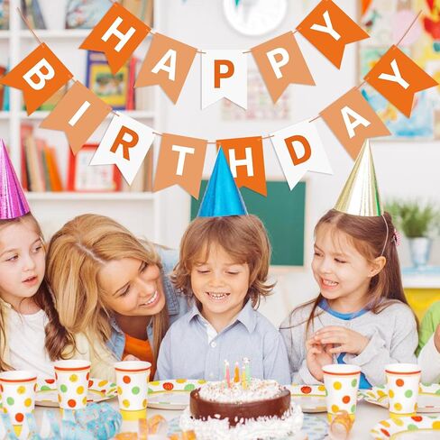Orange Happy Birthday Banner Bunting Banner Sign, Birthday Garland Tea Party Decorations, Fall Halloween Thanksgiving Birthday Party Supplies for Kids and Adults in Kuwait