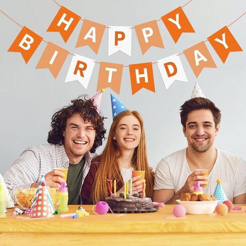 Orange Happy Birthday Banner Bunting Banner Sign, Birthday Garland Tea Party Decorations, Fall Halloween Thanksgiving Birthday Party Supplies for Kids and Adults in Kuwait