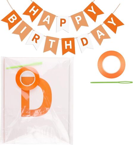 Orange Happy Birthday Banner Bunting Banner Sign, Birthday Garland Tea Party Decorations, Fall Halloween Thanksgiving Birthday Party Supplies for Kids and Adults in Kuwait