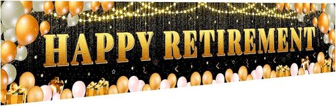 Retirement Party Decorations, Large Black and Gold Happy Retirement Banner, Retirement Party Decorations Men, Retirement Banner for Women (118" X 20") in Kuwait