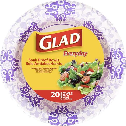 Glad Paper Bowls With Purple Victorian Design, 20Count | Disposable Paper Bowls for Parties & Picnics In Victorian Print | Microwave Safe Disposable Purple & White Bowls in Saudi Arabia