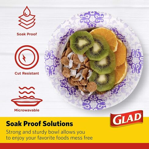 Glad Paper Bowls With Purple Victorian Design, 20Count | Disposable Paper Bowls for Parties & Picnics In Victorian Print | Microwave Safe Disposable Purple & White Bowls in Saudi Arabia
