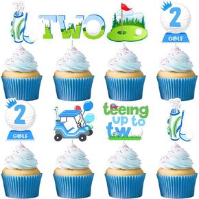 2nd Golf Birthday Party Decorations, 36pcs Golf Teeing Up to Two Cupcake Toppers for Golf Let's Partee Sports Birthday Party Decorations 2 Year Old
