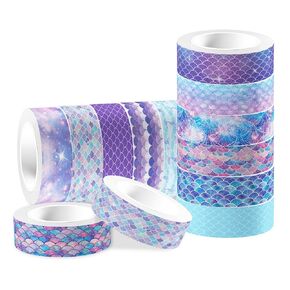 12 PCS Mermaid Washi Tabes مجموعة حورية حورية البحر تقنيع شريط حورية البحر ذات طابع ديكور مركبة حورية البحر المطبوعة لديك