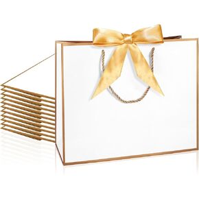LDIWEE 12Pcs Gift Bags with Handles, Paper Bag with Bow Ribbon Gift Wrap Thank You Bags for Graduation Baby Shower Mothers Day Birthday Bridesmaid Party (Black, Gold)