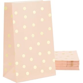 BLUE PANDA 24 Pack Gold Foil and Pink Paper Bags for Kids Birthday, Girls Baby Shower, Wedding Themed Party Favors (5.5 x 8.6 x 3 In)