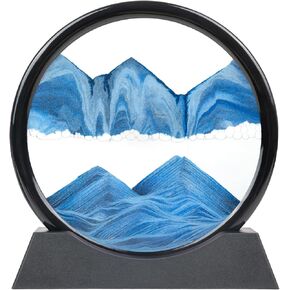Drakswet Moving Sand Art Liquid Motion，Moving Sand Art Picture-3D Deep Sea Sandscape，Round Glass Frame Display Flowing Sand Relaxing Desktop Home Office Work Decor (Purple)