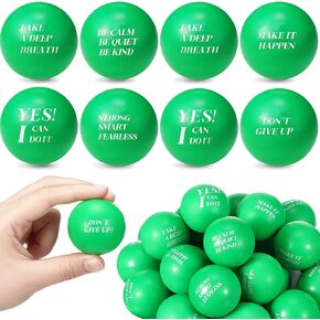 Civaner 60 Pieces Motivational Stress Balls Bulk or Adults Soft Foam Lightweight Mini Balls Inspirational Stress Relief Supplies Relief Anxiety Anger for Motivating Encouraging(Green)