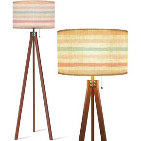 Wood Tripod Floor Lamp Navy Blue Marl Heather Triblend Melange Seamless Repeat Kit t shirt Modern Standing Lamp Linen Lampshade Dimmable Tall Lamp Mid Century Floor Lamp for Living Room Bedroom