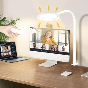 LED Desk Lamp with clamp,Eye-Caring Desk Light Natural Light Protects Eyes Dimmable Office Lamp with 25 Lighting&1500lum,Touch Control and Memory Function,Monitor,Study,Work,Nail | White