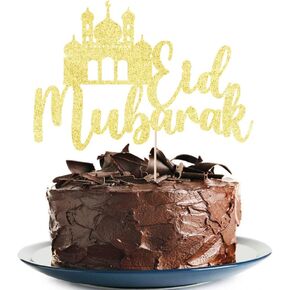 Eid Mubarak Cake Topper - Happy Eid, Gold Glitter Ramadan Kareem, Eid Ramadan Hajj Mubarak Eid Festival Anniversary Party Decorations