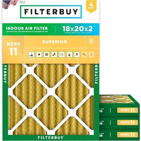 Filterbuy 20x20x4 Air Filter MERV 11 Allergen Defense (4-Pack), Pleated HVAC AC Furnace Air Filters Replacement (Actual Size: 19.50 x 19.50 x 3.63 Inches)