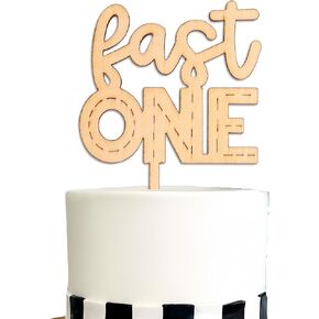 Fast One Cake Topper - Wooden Race Track Cake Topper, Race Car Cake Topper, First Birthday Cake Decorations for Anniversary, Cake Smash