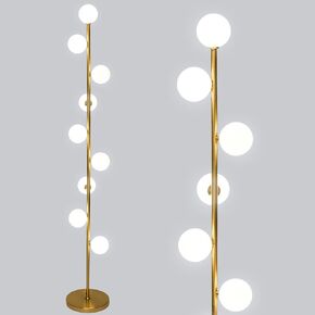 Aurelia Nordic Modern Floor Lamp, Contemporary Standing Tall Pole 9 Globe Frosted Glass Shade for Bedroom, Living Room & Home Decor, UL Listed Warm 3000K LED Bulbs Included - Gold
