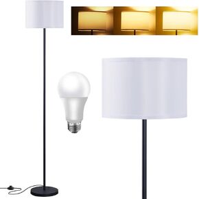 64.7" Floor Lamp for Living Room with 3 Color Temperatures LED Bulb, Standing Lamp with Foot Switch, Simple Design Tall Lamps with White Shade for Bedroom Office,Decor (9W Bulb Included)