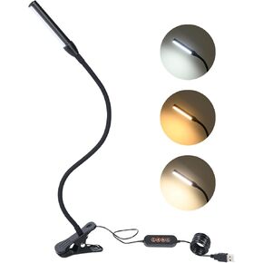 Clip on Reading Light, Clip Light, Warm & Daylight & White Light 3 Colors, Eye-Care Clamp Lamp with 10 Dimmable Illumination Modes