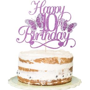 Butterfly Happy 5th Birthday Cake Topper-Glitter 3D Butterfly 5 Birthday Cake Topper,Butterfly Birthday Cake Decorations,Boys & Girls Happy Birthday Party Decorations Supplies
