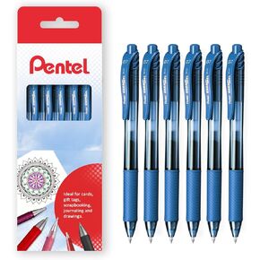 Pentel Energel X BL107 Retractable Gel Rollerball Pens - 0.7mm Nib - Pack of 6 in Gift Box (Navy)