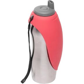 Messy Mutts Stainless Steel Travel Water Bottle with Silicone Flip Up Bowl | Pet Travel Necessity | Camping, Hiking, Walking Accessory | 24 oz / 700mL | Watermelon