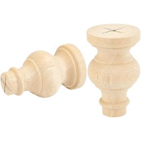 BENECREAT 2Pcs Unfinished Beech Wood Finials, 1.5x3.5inch Curtain Rod Finials, Craft Decorative Finials for Bed Post, Flagpole Topper, Rocking Chair