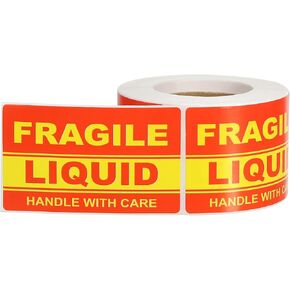 PATIKIL Fragile Liquid Stickers 3x1.8 Inch, 300 Pieces Handle with Care Warning Adhesive Label Sign for Shipping Packing Mailing Moving, Red