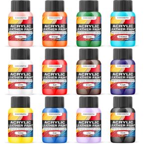 cocomfix Leather Paint,Flexible & Waterproof Shoe Paint Kit, for Shoes, Sneaker, Purse, Leather, Canvas,Wooden Furniture and More Customization- 12 Colors with Accessories(1 OZ Each)