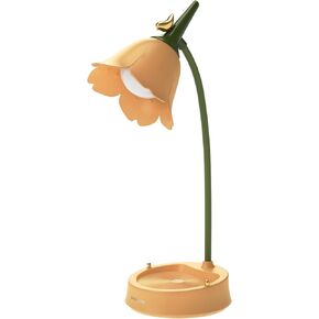 Creative Flower and Bird Decorative LED Desk Lamp, Adjustable Gooseneck,Touch-Sensitive Switch,3 Color Modes,Rechargeable Desk Lamp with Bracket for Kids Girls Bedroom Dorm Office-Yellow
