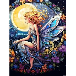 EATUKYIC 5D Fairy Diamond Painting Kits for Adults Fairy with Moon Full Drill Diamond Dots Paintings Fairy Round Paint with Diamonds Pictures Gem Art Painting Kits DIY Crafts Kits 12x16 inch