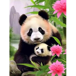Bimkole 5D Diamond Painting Kits Panda, Full Drill Flower Animals DIY Rhinestone Embroidery Set Paint with Diamonds Art by Number Kits Cross Stitch Home Wall Craft Decoration 12X16 inch