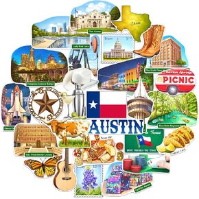 Navy Peony Thrilling Texas State Travel Stickers (28 pcs) - Watercolor, Texan, America-Themed Vacation Decals for Scrapbooking, Journals, Laptop