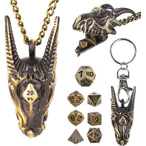 DND Dice Set with Dragon Head Necklace Mini Metal DND Dice Keychain 7PCS Tiny Portable RPG Accessory Dungeons and Dragons Gift for Tabletop Gamers