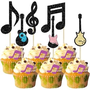 Gyufise 24Pcs Music Notes Cupcake Toppers Guitar Rock Cupcake Picks Rock Cake Decorations for Kids Birthday Musician Party Baby Shower Party Favor