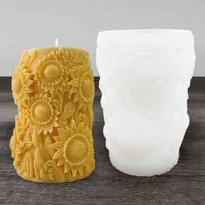 Flower Cylinder Candle Molds Sunflower Pillar Thick Silicone Molds for Candle Making Soaps Resin Clay Home Decoration Crafts DIY