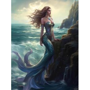 JXAVAXDE 5D Beautiful Mermaid Diamond Painting Kit for Adults, Diamond Art Kit for Adult Beginner, Full Round Diamond Scenery Diamond Painting for Home Farmhouse Wall Decor 12x16 Inch