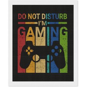Retro Game Player Funny DIY 5D Diamond Painting Drawing Pictures by Number Kits, Cross Stitch Crystal Rhinestone Embroidery Paintings Pictures Arts Craft for Home Wall Decor