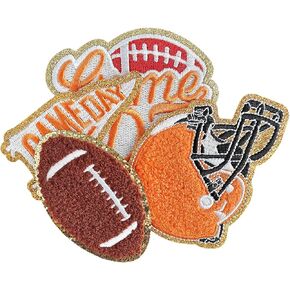 4 Pcs Chenille Rugby Gameday Embroidered Iron-on Patches Versatile DIY Appliques. Can be Ironed or Sewn. Ideal for Decorating Jackets, Hats, Backpacks, Jeans & More to Give Them a Fresh Look-Orange