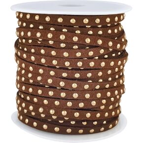 20 Yards Black Studded Faux Suede Cord Lace 5mm Flat Faux Leather Strip Ribbon with Aluminum Rivets Micro Fiber Braiding Leather String for DIY Jewelry Making