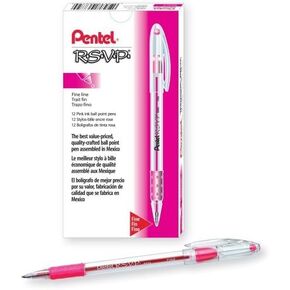 Pentel R.S.V.P. Ballpoint Pen, 0.7mm Fine Tip, Pink Ink, Box of 12 (BK90-P) by Pentel