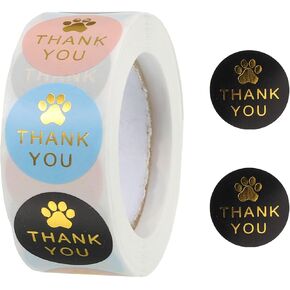 MECCANIXITY 1 Roll Paw Print Thank You Labels 1.5 Inch Adhesive Gold Dog Paw Tags for Greeting Card, DIY, Business, 500 Count/Roll