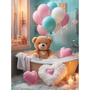 Bimkole 5D Diamond Art Kits for Adults Bear, Full Drill DIY Rhinestone Embroidery Set Paint with Diamonds Art Bathtub Balloon by Number Kits Cross Stitch Home Wall Craft Decor 12x16 Inch