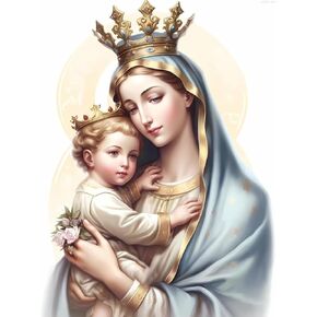 MOER SKY Crowned Virgin Mary Diamond Painting Kit, Diamond Painting, 5D Full Round Diamond Diamond Art Painting for Adults with DIY Accessories, Wall Decor Premium Gift 30x40cm