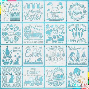 16 Pcs Easter Stencils Reusable for Painting on Wood 8 x 8 Inch Cute Bunny Sketch Stencils Birthday Stencils Craft Drawing Template for Easter Party Cards Scrapbook Notebook Home Decoration