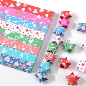 Mity rain 1080PCS Star Paper Strips, 8 Styles Heart Printed Origami Star Paper Strips, Lucky Star Paper Strips for Stress Relive/Hands-on Ability/Decorations, DIY Paper Crafts Supplies