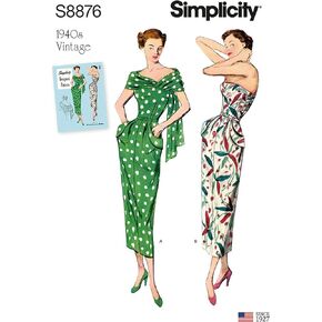 Simplicity Sewing Pattern S8876 BB 1940's Vintage Misses'/Women's Dress and Stole - Fits Sizes (20W, 22W, 24W, 26W, 28W)