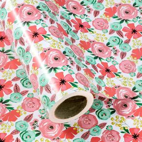WRAPAHOLIC Reversible Floral Wrapping Paper - Mini Roll - 17 Inch X 33 Feet - Purple Floral Design for Wedding, Birthday, Valentines' Day, Baby Shower, Anniversary, Bridal Shower