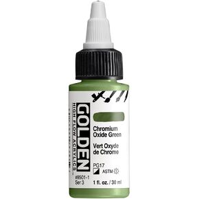 High Flow Acrylics by GOLDEN, Chromium Oxide Green, 1 fl. oz. Bottle, Professional Acrylic Paint, Semi-Opaque