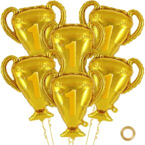 6 Pcs Champion Trophy Balloons, Gold Champion Aluminum Foil Balloon Mylar Balloons for Birthday Sport Basketball Football Anniversary Game Party Decor
