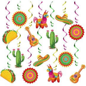 KALEFO 24PCS Mexican Fiesta Decorations Cinco De Mayo Hanging Swirl Décor for Taco Twosday Birthday Party Supplies Boys Girls Baby Shower Favors