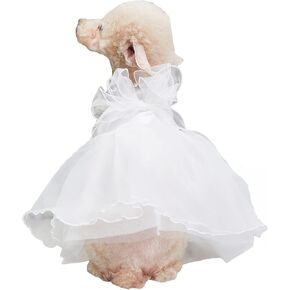 QWINEE Bowknot Decor Dog Dresses Contrast Mesh Kitten Puppy Princess Dress Small Medium Dog Kitten Skirt Costume Sundress White S